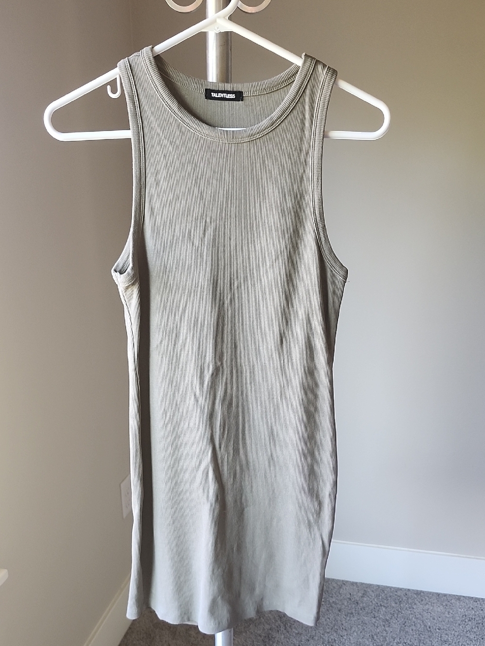 TALENTLESS Olive Ribbed Tank Dress